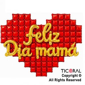 SET DE GLOBOS METALIZADO CORAZON FELIZ DIA MAMA 4 UNIDADES